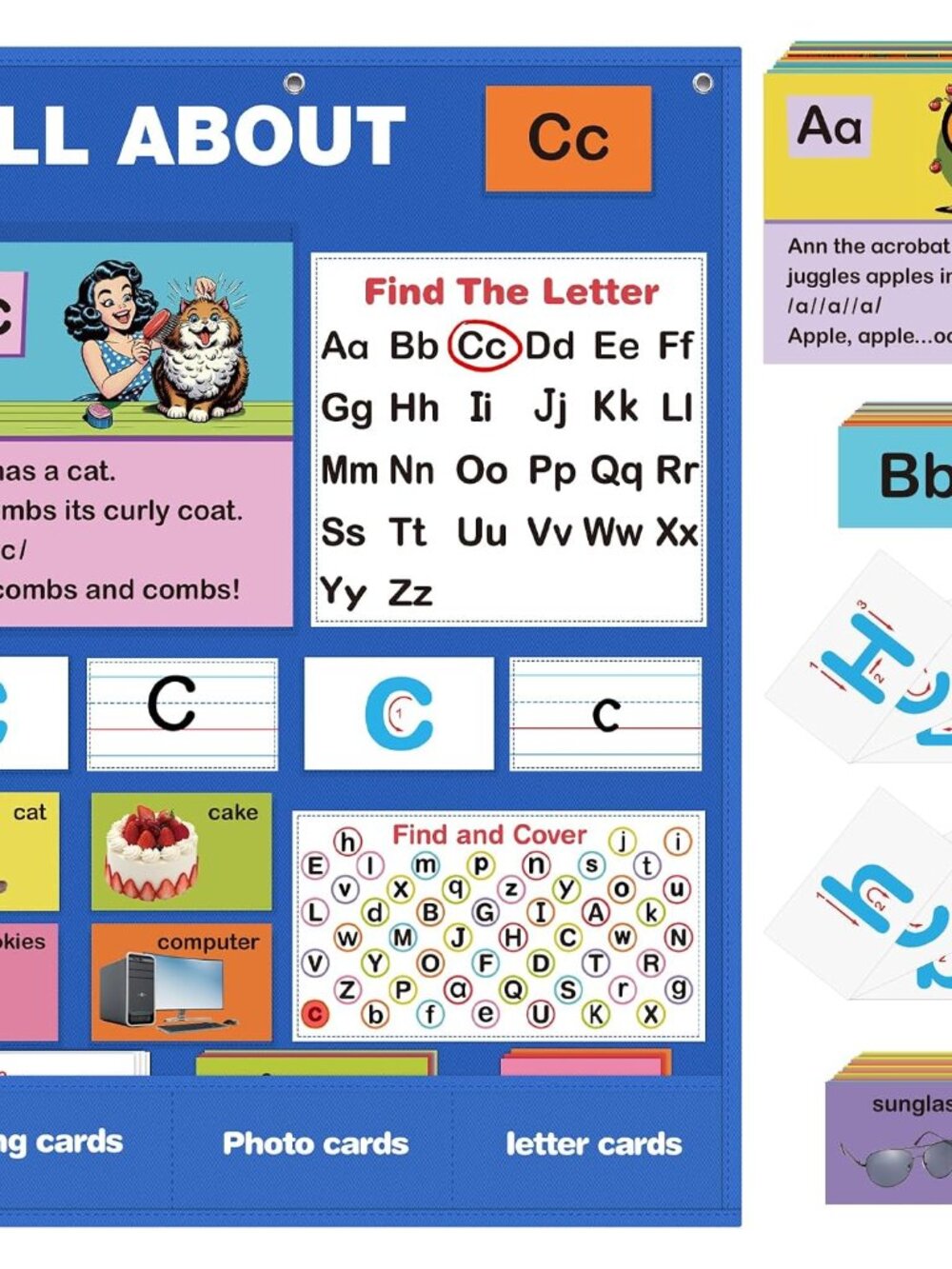 Alphabet Learning Pocket Chart, Alphabet Wall Chart for Toddlers 1-3, Handwritin